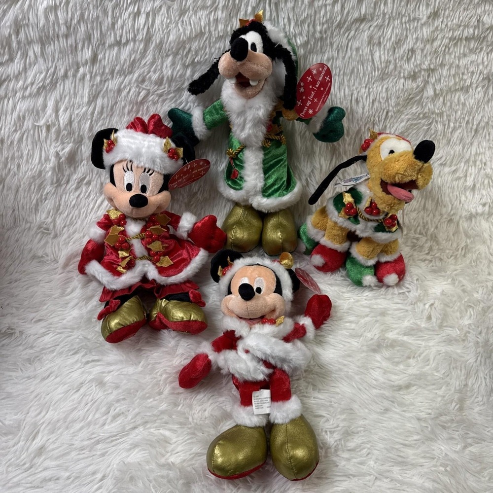 Disneyland 2005 Happy Holidays Mickey Minnie Pluto Goofy Plush Lot Tags